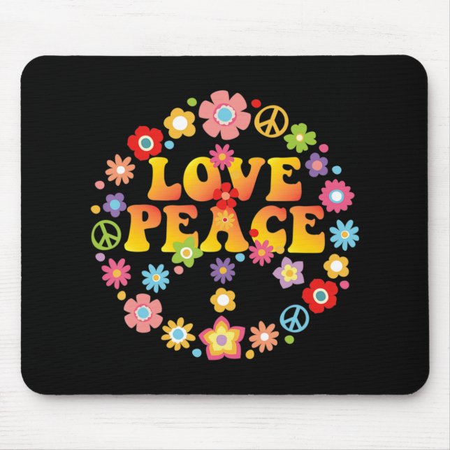 PEACE SIGN LOVE  60s 70s Tie Die Hippie Costume   Mouse Pad (Front)