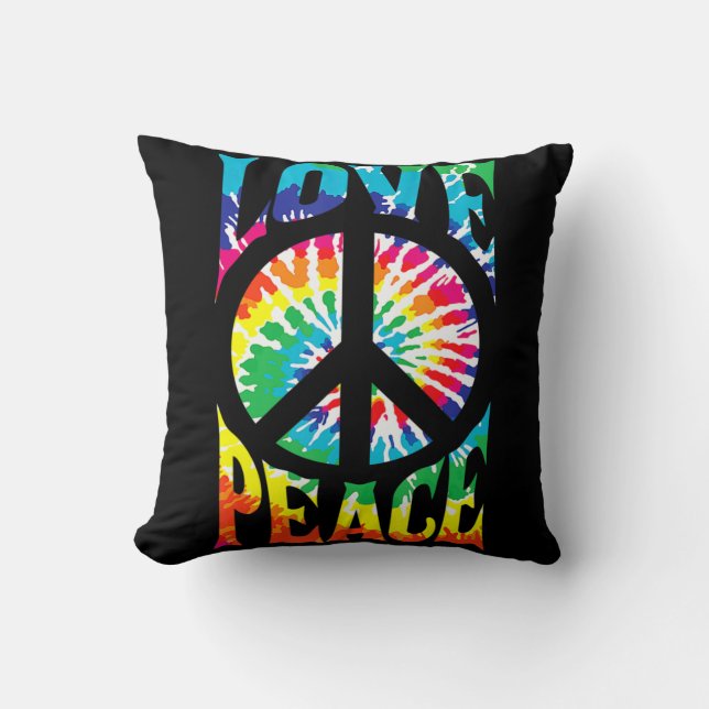 Peace Sign Love 60S 70S Tie Dye Hippie Costume  Cushion (Front)