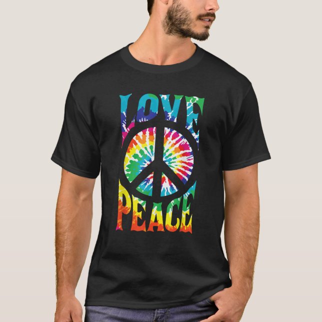 PEACE SIGN LOVE 60s 70s Tie Dye Hippie Halloween C T-Shirt (Front)