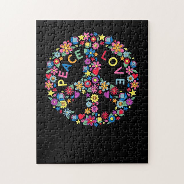 PEACE SIGN LOVE 60s 70s Tie Dye Hippie Jigsaw Puzzle (Vertical)