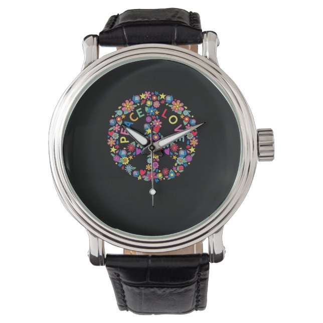 PEACE SIGN LOVE 60s 70s Tie Dye Hippie Watch (Front)