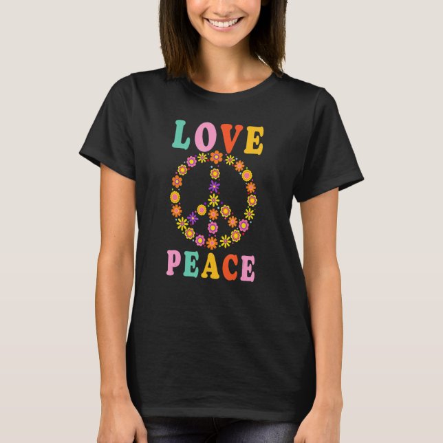 Peace Sign Love Flower Hippie Costume 60s 70s T-Shirt (Front)