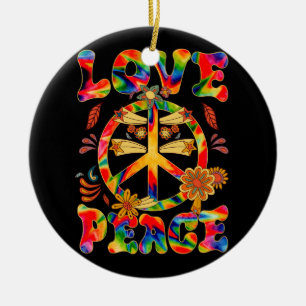 Peace Sign Love Groovy 60S 70S Tie Dye Hippie Cost Ceramic Ornament