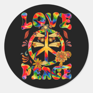 Peace Sign Love Groovy 60S 70S Tie Dye Hippie Cost Classic Round Sticker