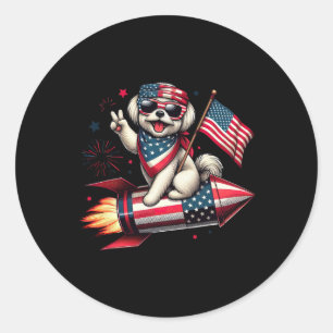 Peace Sign Maltese Firework American Usa Flag 4th Classic Round Sticker
