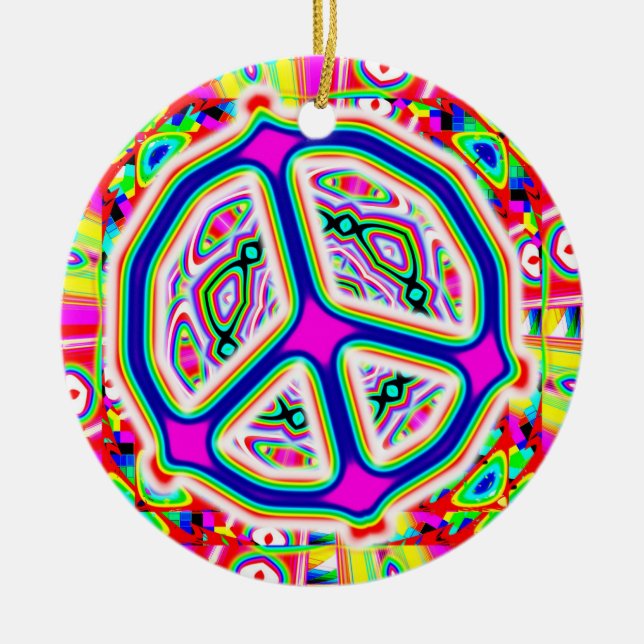 Peace Sign Mandala Ceramic Ornament (Front)
