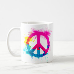 Peace sign neon colours groovy spray paint splatte coffee mug