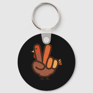 Peace Sign No Turkey Hand Kids Teens Family Thanks Key Ring