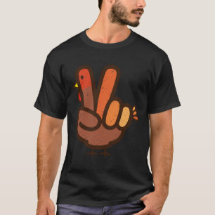 Peace Sign No Turkey Hand Kids Teens Family Thanks T-Shirt