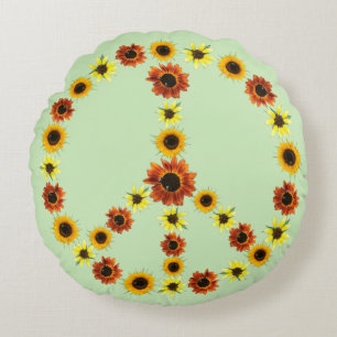 Peace Sign of Sunflowers, Pale Green Round Pillows