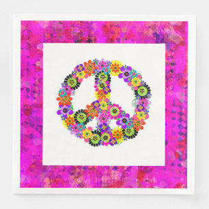 Peace Sign on White Petals Napkin