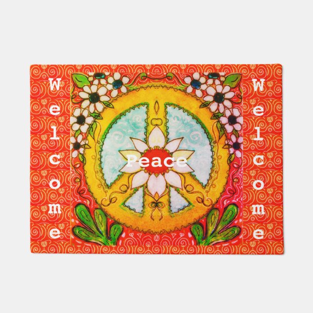 Peace Sign Original Art Welcome Mat (Front)
