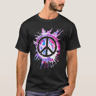Peace Sign Paint Splatter 70 s Hippie Tie Dye Shir T-Shirt