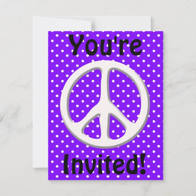 Peace Sign Party in Purple Invitation (Front)