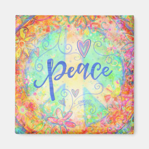 Peace Sign Pastel Colourful Floral Inspirivity Magnet