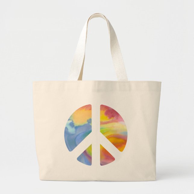 Peace Sign Pastel Large Tote Bag (Front)