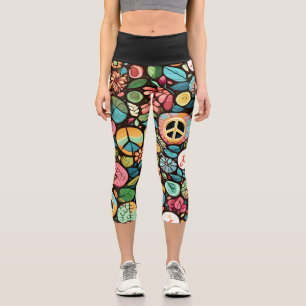 Peace Sign Pattern Capri Leggings