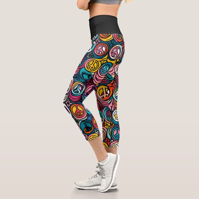 Peace Sign Pattern Capri Leggings (Left)