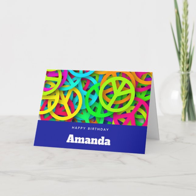 Peace Sign Pattern Groovy Sixties Vibe Birthday Card (Front)