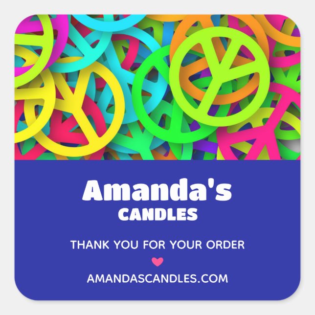 Peace Sign Pattern Groovy Sixties Vibe Business Square Sticker (Front)