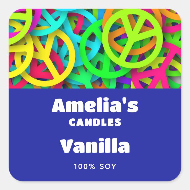 Peace Sign Pattern Groovy Sixties Vibe Candle Square Sticker (Front)