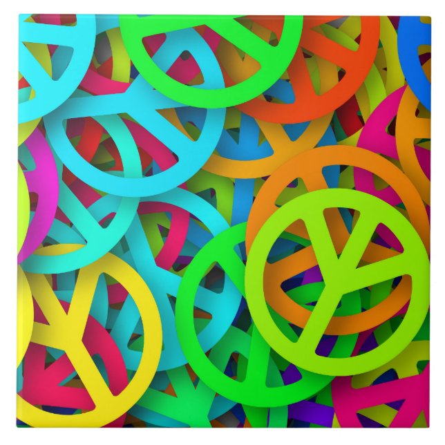Peace Sign Pattern Groovy Sixties Vibe Ceramic Tile (Front)