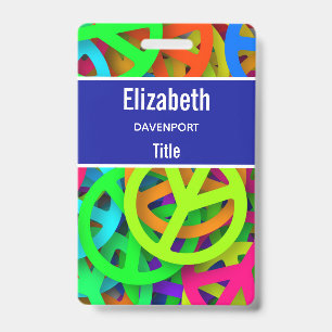 Peace Sign Pattern Groovy Sixties Vibe ID Badge