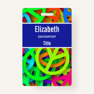 Peace Sign Pattern Groovy Sixties Vibe ID Badge