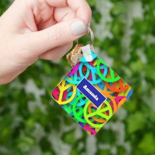Peace Sign Pattern Groovy Sixties Vibe Key Ring