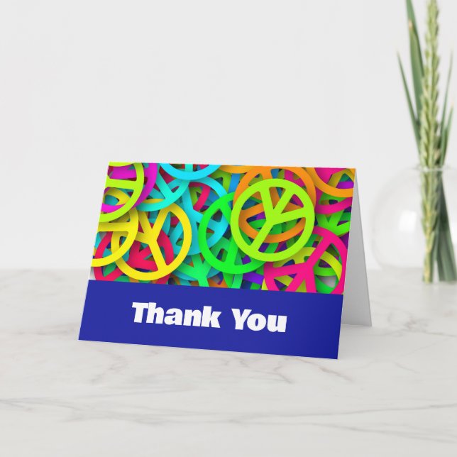 Peace Sign Pattern Groovy Sixties Vibe Thank You Card (Front)