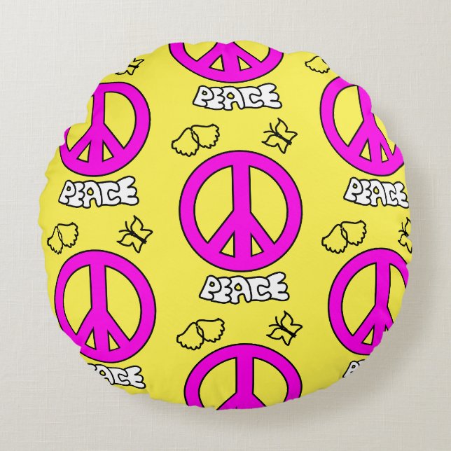 PEACE SIGN PATTERN, ROUND CUSHION (Front)