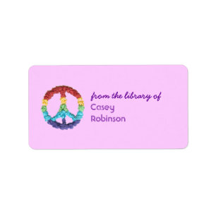Peace sign personalised bookplate - pink label