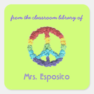 Peace sign personalised teacher gift bookplate square sticker