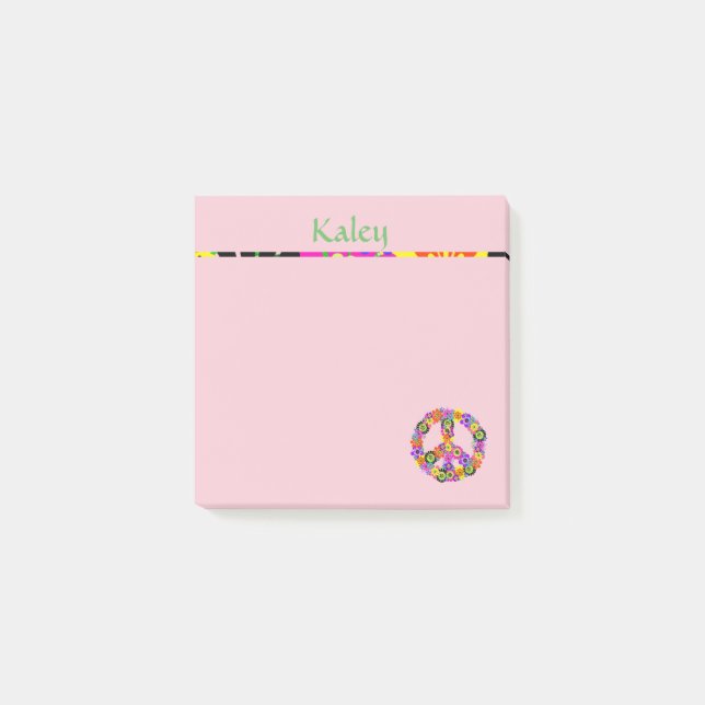 Peace Sign Personalised with Name in Pink Post-it Notes (Front)