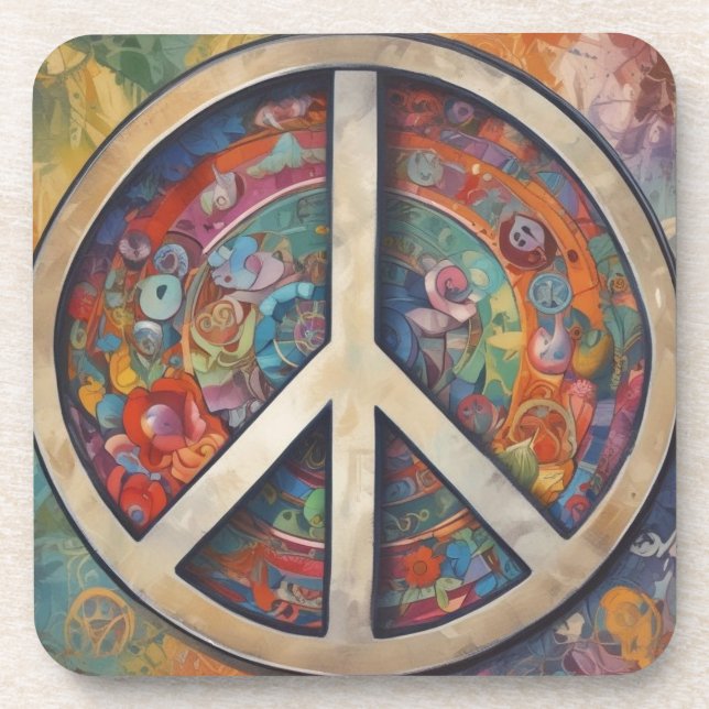 Peace Sign Pop Art Coaster (Front)