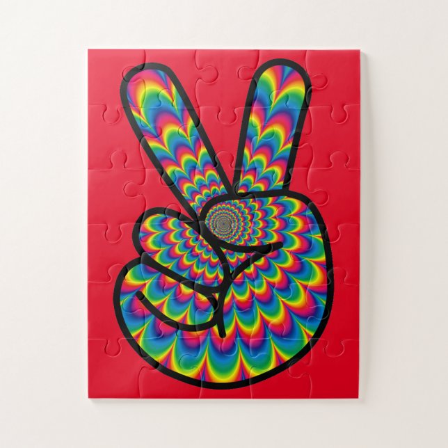 PEACE SIGN PSYCHEDELIC COLORS JIGSAW PUZZLE (Vertical)