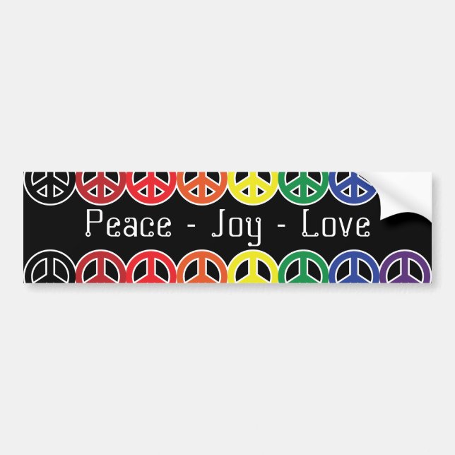Peace Sign Rainbow on Black Peace Joy Love Bumper Sticker (Front)
