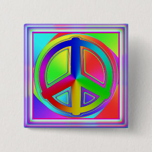 Peace sign rainbow square button