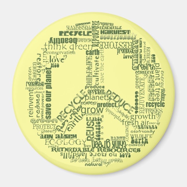 peace sign recycle words green magnet (Front)
