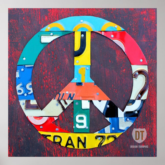 Peace Sign Recycled License Plate Art (Front)