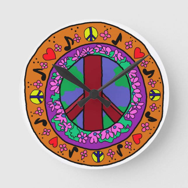 Peace Sign Round Clock (Front)