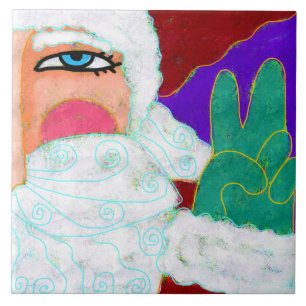 Peace Sign Santa Abstract Art Ceramic Tile