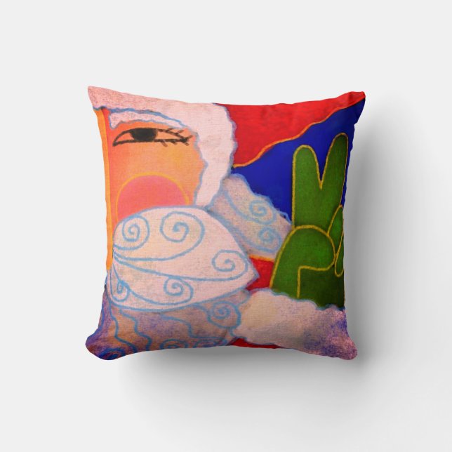 Peace Sign Santa Claus Abstract Art Cushion (Front)