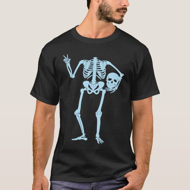Peace Sign Skeleton Hand Cute  Halloween T-Shirt (Front)