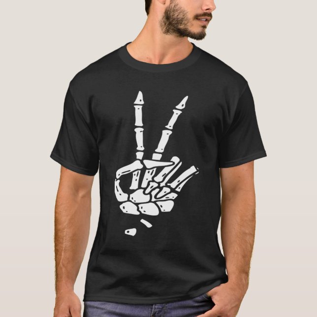 Peace Sign Skeleton Hand T-Shirt (Front)