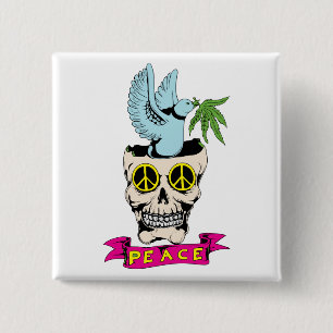 Peace Sign Skull / Dove ~ 60s Hippie Love 15 Cm Square Badge