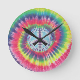 Peace Sign Spiral Tie Dye Round Clock