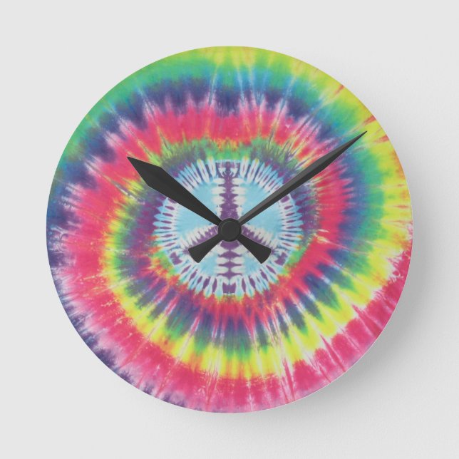 Peace Sign Spiral Tie Dye Round Clock (Front)