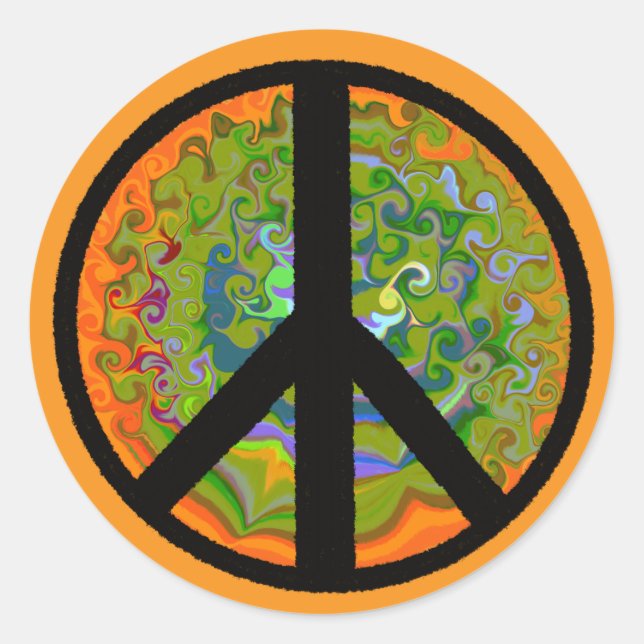 Peace sign sticker round green art (Front)