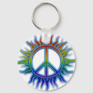 "Peace Sign Sun" Rainbow coloured peace sign Key Ring